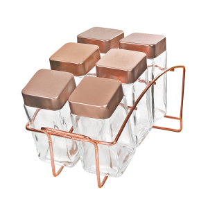 PORTA CONDIMENTO DE VIDRO COM 6 PEÇAS COM SUPORTE ARAMADO - SXJC5118