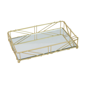 BANDEJA RETANGULAR COM FUNDO ESPELHADO 25CMX15CM DOURADO - KIT208-DOU