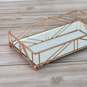 BANDEJA RETANGULAR COM FUNDO ESPELHADO 24CMX14CM GOLD ROSE - KIT208-GR