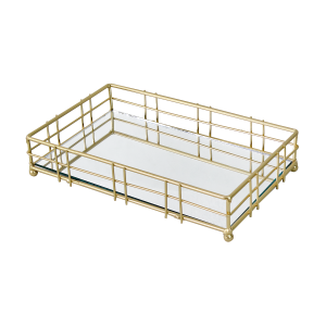 BANDEJA RETANGULAR COM FUNDO ESPELHADO 25CMX15CM DOURADO - KIT210-DOU