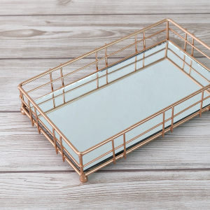 BANDEJA RETANGULAR COM FUNDO ESPELHADO 25CMX15CM ROSE - KIT210-DOU