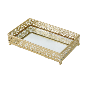BANDEJA RETANGULAR COM FUNDO ESPELHADO 20X12CM DOURADO - KIT217-DOU