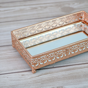 BANDEJA RETANGULAR COM FUNDO ESPELHADO 20X12CM GOLD ROSE - KIT217-GR