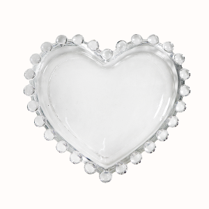CENTRO DE MESA DE VIDRO COM DETALHES NA BORDA FORMATO CORAÇÃO COM 6 PEÇAS-3554