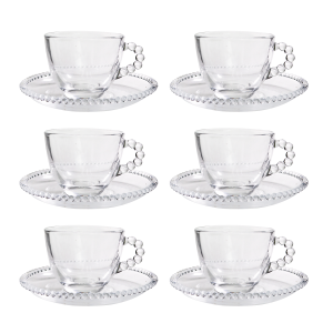 JOGO DE XÍCARAS DE CAFÉ DE VIDRO COM PIRES 50ML COM 12 PEÇAS - 3557-TR