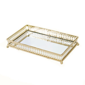 BANDEJA DE METAL ESPELHADA DE VIDRO 15X25CM - KIT120-DOU