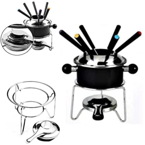 JOGO PARA FONDUE ESMALTADO 10 PEÇAS PRETO - CA12214