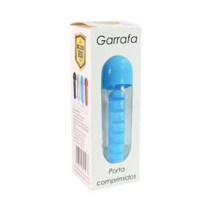 GARRAFA SQUEEZE 600ML COM PORTA COMPRIMIDOS DE PLÁSTICO COM FRASES- GDR0297-AZ