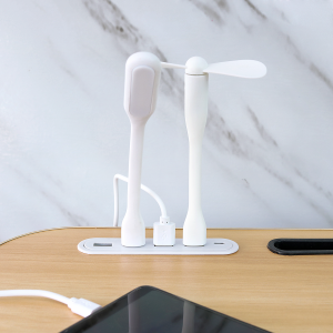 MESA PORTÁTIL DE MDF 60X40X28CM COM USB MINI VENTILADOR E MINI LUMINÁRIA - 21631-BG