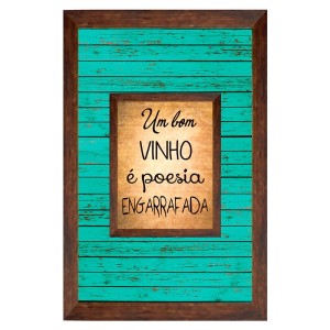 QUADRO PORTA ROLHAS 30X45CM MOLDURA MOGNO UM BOM VINHO