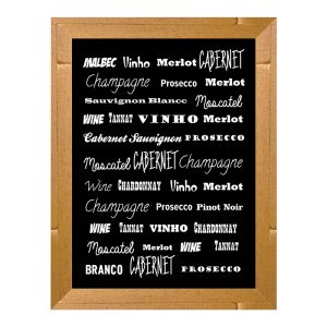 QUADRO PORTA ROLHAS 25X35CM MOLDURA NATURAL VINHO EM IDIOMAS