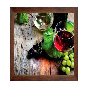 QUADRO RELOGIO 30X30CM  MOLDURA MOGNO VINHO E UVAS
