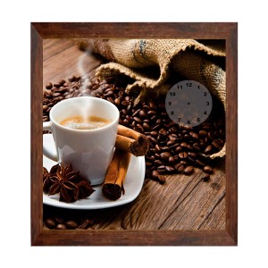 QUADRO RELOGIO 30X30CM  MOLDURA MOGNO CAFE