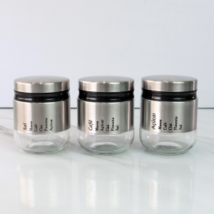 JOGO DE PORTA TEMPERO 3 PÇS DE INOX E VIDRO 300 ML  - 3826