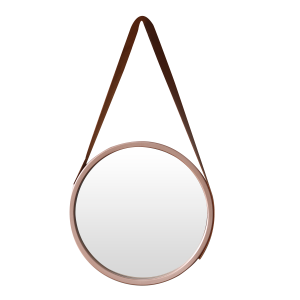 ESPELHO DE PAREDE REDONDO33CM GOLD ROSE E ALÇA MARROM - 92833-GRMR