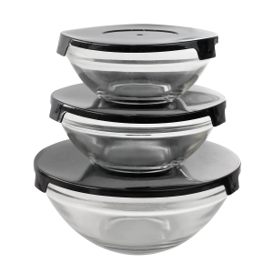 JOGO DE POTE DE VIDRO COM TAMPA  3 PEÇAS - VDA1305-PT