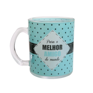 CANECA DE VIDRO TRANSPARENTE 380 ML COM FRASE - 3110