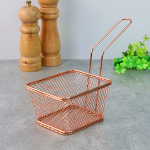 MINI CESTA GOLD ROSE EM METAL COM ALÇA PARA PORÇÕES 21CM - 96456