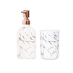 JOGO PARA BANHEIRO DE VIDRO COM 02 PEÇAS ESTAMPA MARMORIZADA - SXYZ5109-GR