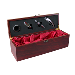 KIT VINHO 35CM COM 4 PECAS COM ESTOJO PORTA VINHO DE MADEIRA