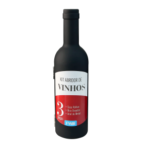 KIT TAMPA E ABRIDOR DE VINHOS DE METAL 3 PEÇAS ESTILO GARRAFA - 96755