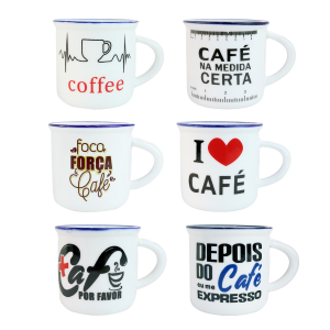 JOGO COM 6 CANECAS DE PORCELANA ESTAMPAS SORTIDAS 50ML - HD53201