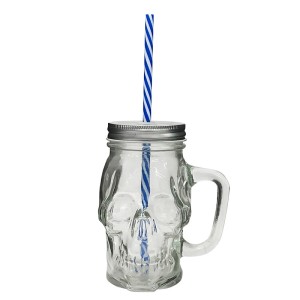 CANECA POTE CAVEIRA  DE VIDRO INCOLOR 500ML TAMPA PRATA