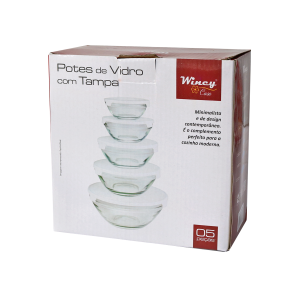 JOGO DE POTE DE VIDRO COM TAMPA 5PCS - VDA1303-BR