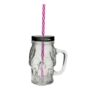 CANECA POTE CAVEIRA  DE VIDRO INCOLOR 500ML TAMPA PRETA