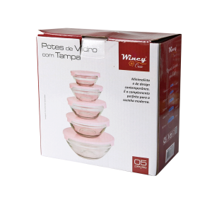 JOGO DE POTE DE VIDRO COM TAMPA 5PÇS - VDA1303-RS