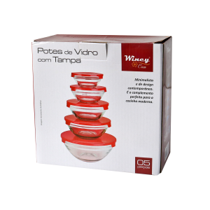 JOGO DE POTE DE VIDRO COM TAMPA 5PÇS - VDA1303-VM