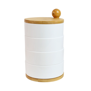 ORGANIZADOR DE PLÁSTICO COM TAMPA EM BAMBU E 4 COMPARTIMENTOS 20X11,5CM- OGA07006-BR