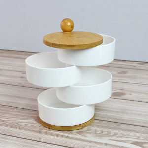 ORGANIZADOR DE PLÁSTICO COM TAMPA EM BAMBU E 4 COMPARTIMENTOS 20X11,5CM- OGA07006-BR