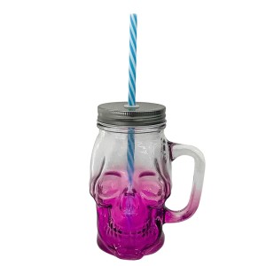 CANECA POTE CAVEIRA  DE VIDRO PINK 500ML TAMPA PRATA