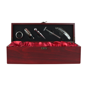 KIT VINHO COM 5 ACESSÓRIOS NO ESTOJO PORTA VINHO DE MADEIRA 36CM - MG5404