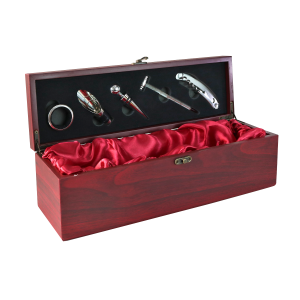 KIT VINHO COM 5 ACESSÓRIOS NO ESTOJO PORTA VINHO DE MADEIRA 36CM - MG5404