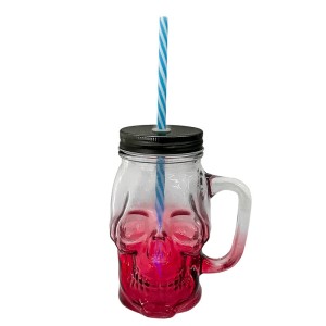 CANECA POTE CAVEIRA  DE VIDRO VERMELHO 500ML TAMPA PRETA