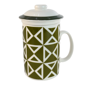 CANECA PORCELANA COM INFUSOR E TAMPA FORMAS GEOMÉTRICAS 310ML - PRC10047-B