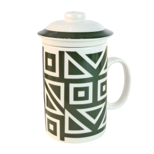 CANECA PORCELANA COM INFUSOR E TAMPA FORMAS GEOMÉTRICAS 310ML - PRC10047-C