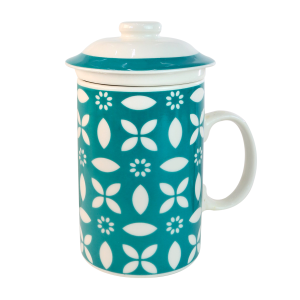 CANECA PORCELANA COM INFUSOR E TAMPA FORMAS GEOMÉTRICAS 310ML - PRC10047-D