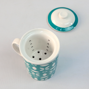 CANECA PORCELANA COM INFUSOR E TAMPA FORMAS GEOMÉTRICAS 310ML - PRC10047-D