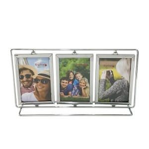 PORTA RETRATO METAL GIRATORIO TRIPLO PARA 6 FOTOS 10X15CM
