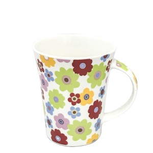 CANECA PORCELANA FLORAL 11 X 12 CM BRANCA