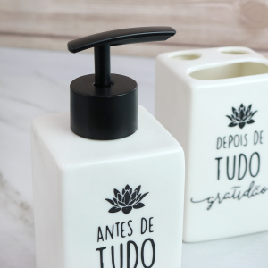 JOGO DE BANHEIRO DE PORCELANA 2 PÇS COM FRASE 380ML - 3522-BR