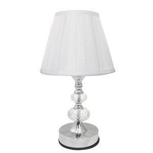 ABAJUR DE CRISTAL COM CUPULA DRAPEADA BRANCA BIVOLT DE TOQUE  35 CM - REF 302