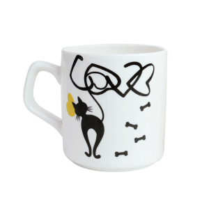 CANECA DE PORCELANA BRANCA COM ESTAMPA DE GATO 220ML - CA18009-A
