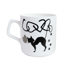 CANECA DE PORCELANA BRANCA COM ESTAMPA DE GATO 220ML - CA18009-B