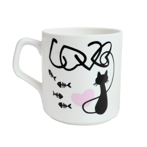 CANECA DE PORCELANA BRANCA COM ESTAMPA DE GATO 220ML - CA18009-D