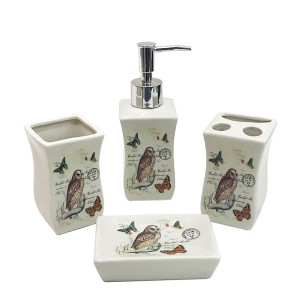 JOGO PARA BANHEIRO COM 4 PECAS CORUJA E BORBOLETAS