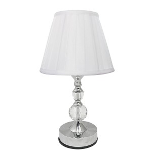 ABAJUR DE CRISTAL COM CUPULA DRAPEADA BRANCA BIVOLT DE TOQUE  35 CM - REF 311